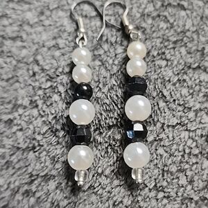 Black and White Faux Pearl Earrings